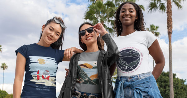 Three women in Phat Collection organic cotton tee shirts from The Word Forest Organisation