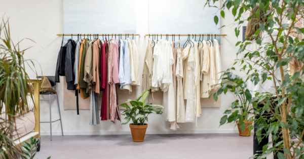 Clothes on a rack in an up-market boutique