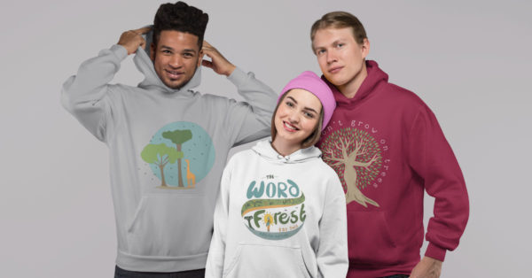 Group of three friends wearing TWFO hoodies