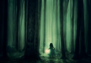 Girl with lantern in the forest by Darkmoon Art on Pixabay