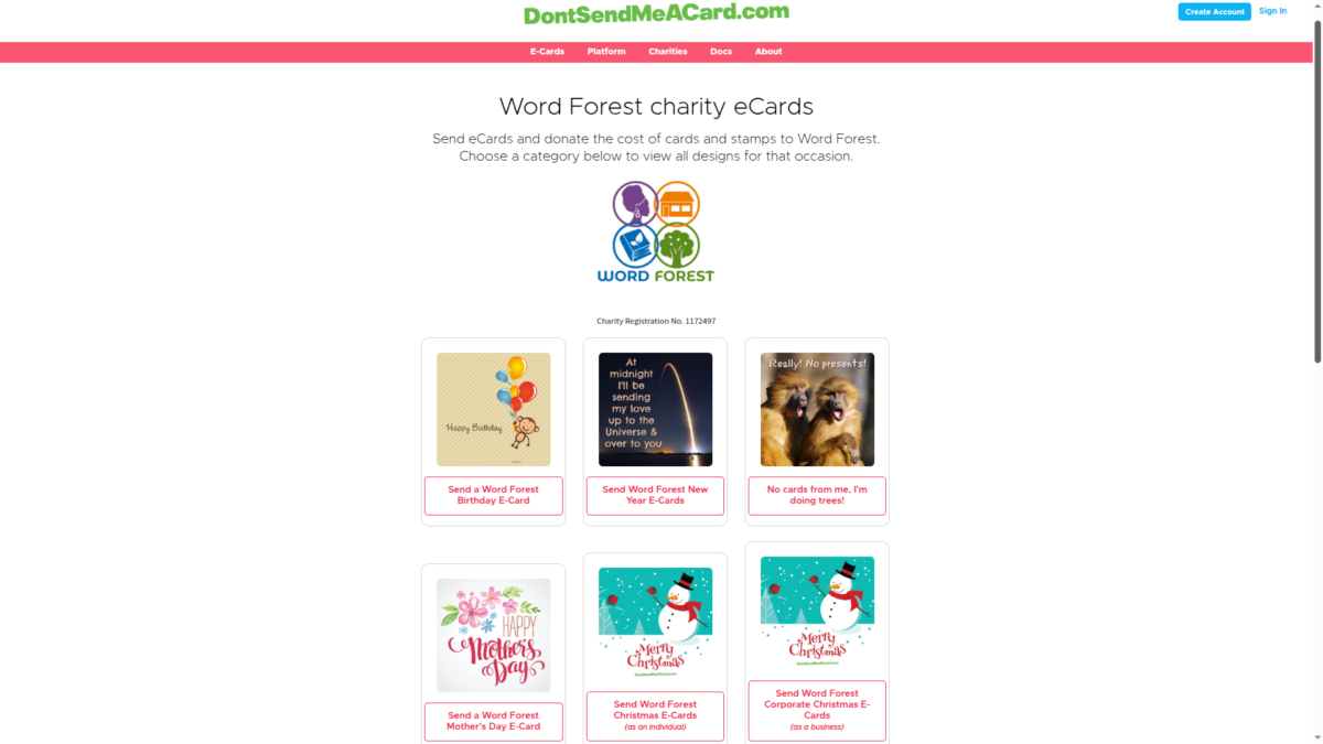 Our DontSendMeaCard home page