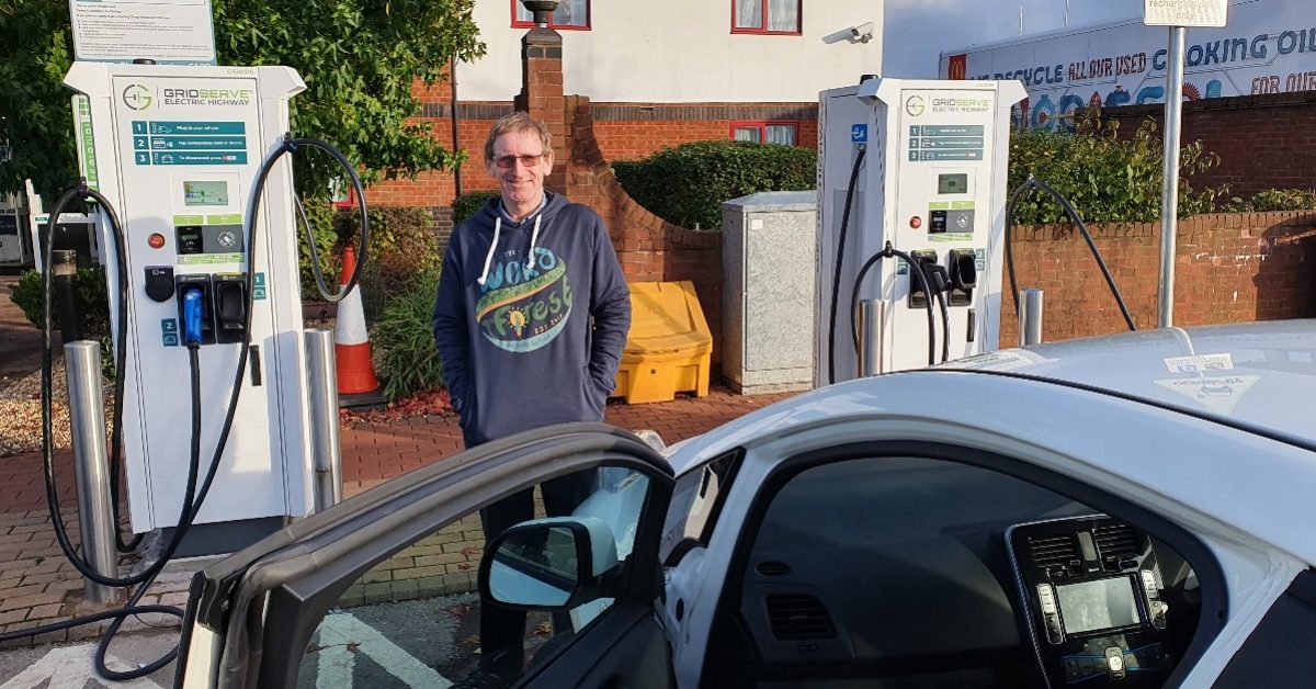 Simon charging our EV on the journey to COP26